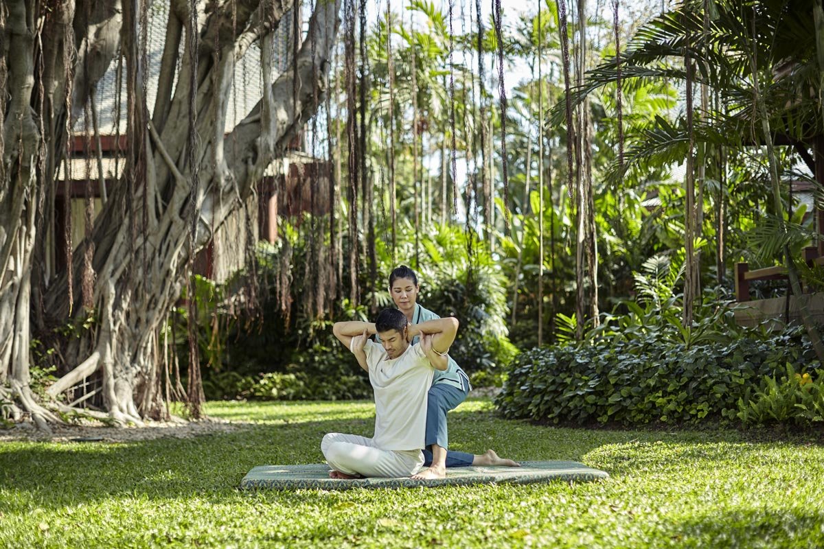 Yoga practicing at Chiva-Som, Thailand