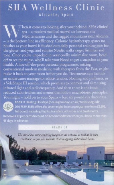 SHA Wellness Clinic tatler spa guide 2017