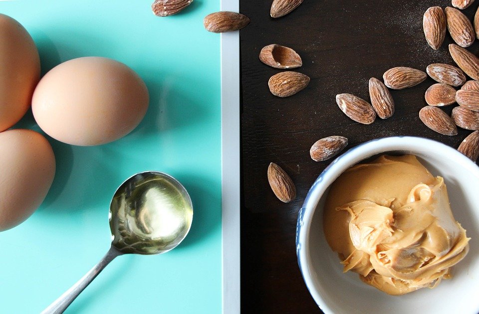 Almonds, peanut butter, and eggs